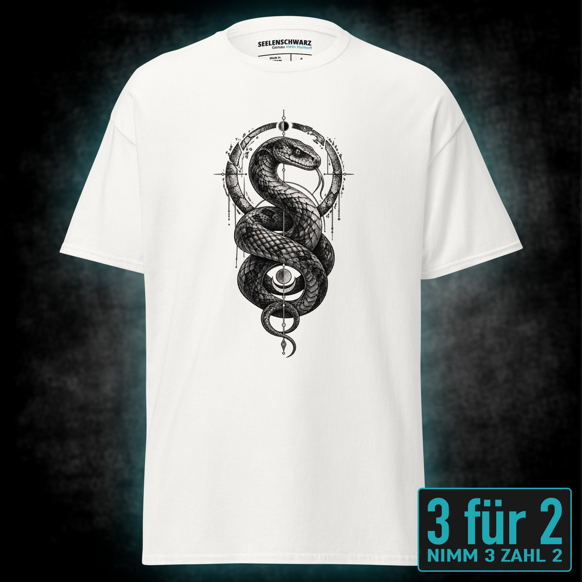 T-Shirt "Serpent" mit Motiv, schwarz, Vorderansicht – SEELENSCHWARZ