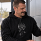 Hoodie "Dark Rose" mit Motiv, schwarz, am Model, Ansicht 1 – SEELENSCHWARZ