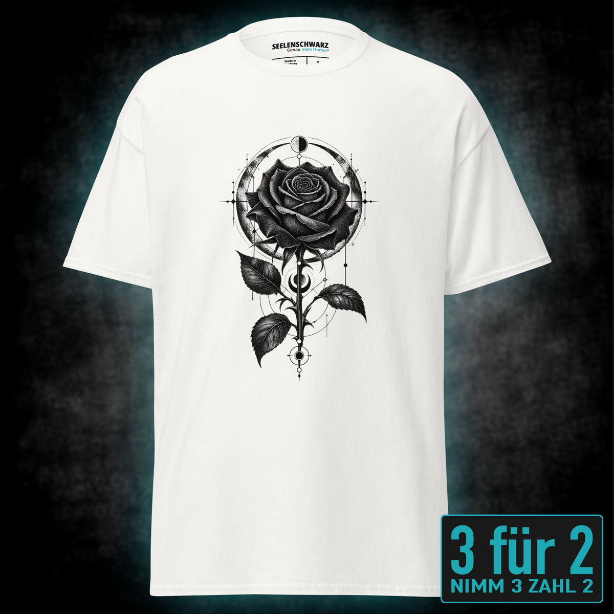 T-Shirt "Dark Rose" mit Motiv, schwarz, Vorderansicht – SEELENSCHWARZ