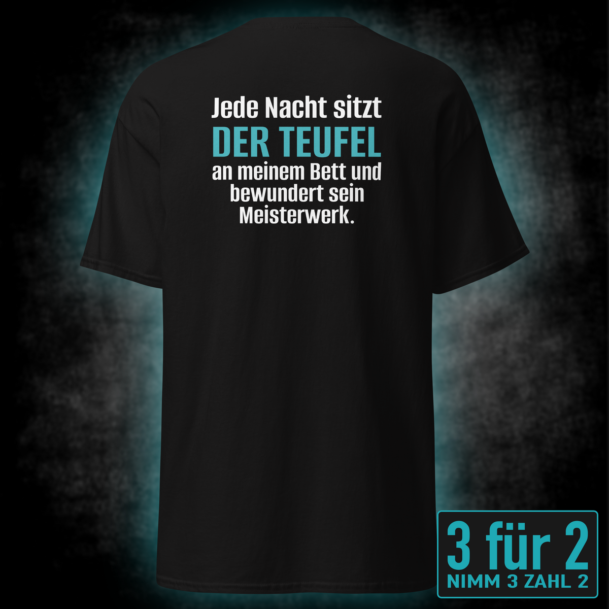 Der Teufel am Bett, Unisex T-Shirt Rücken