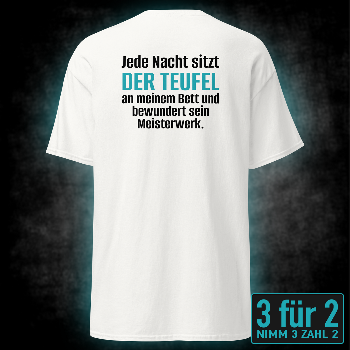 Der Teufel am Bett, Unisex T-Shirt Rücken