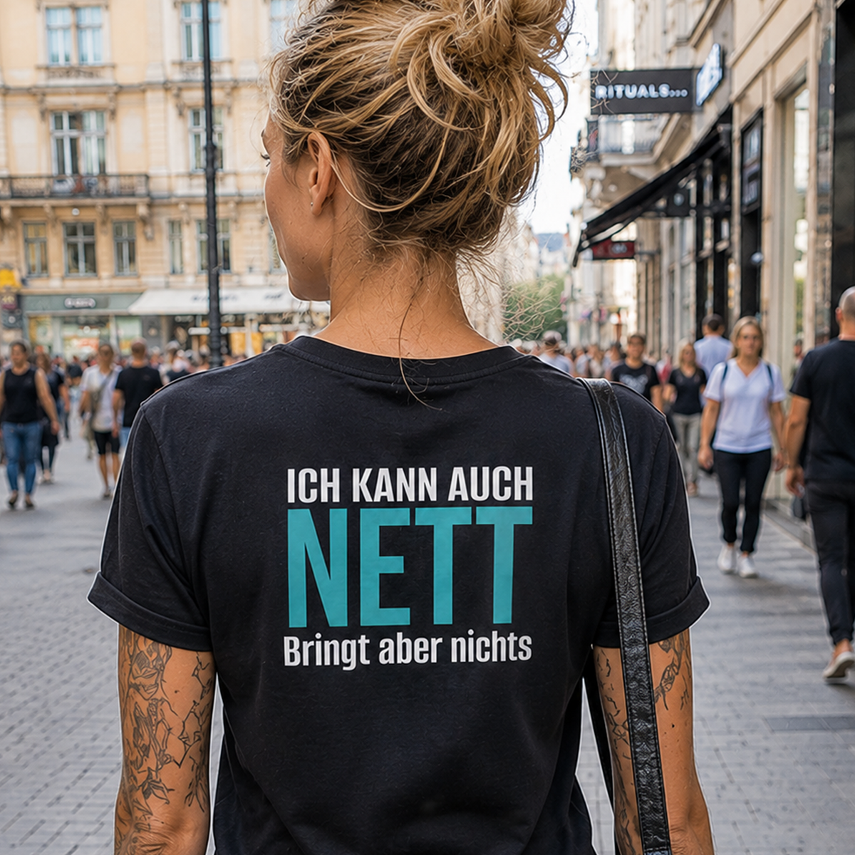 Ich kann auch nett, Unisex T-Shirt Rücken