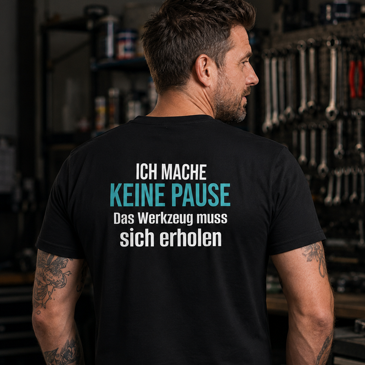 Ich mache keine Pause, Unisex T-Shirt Rücken