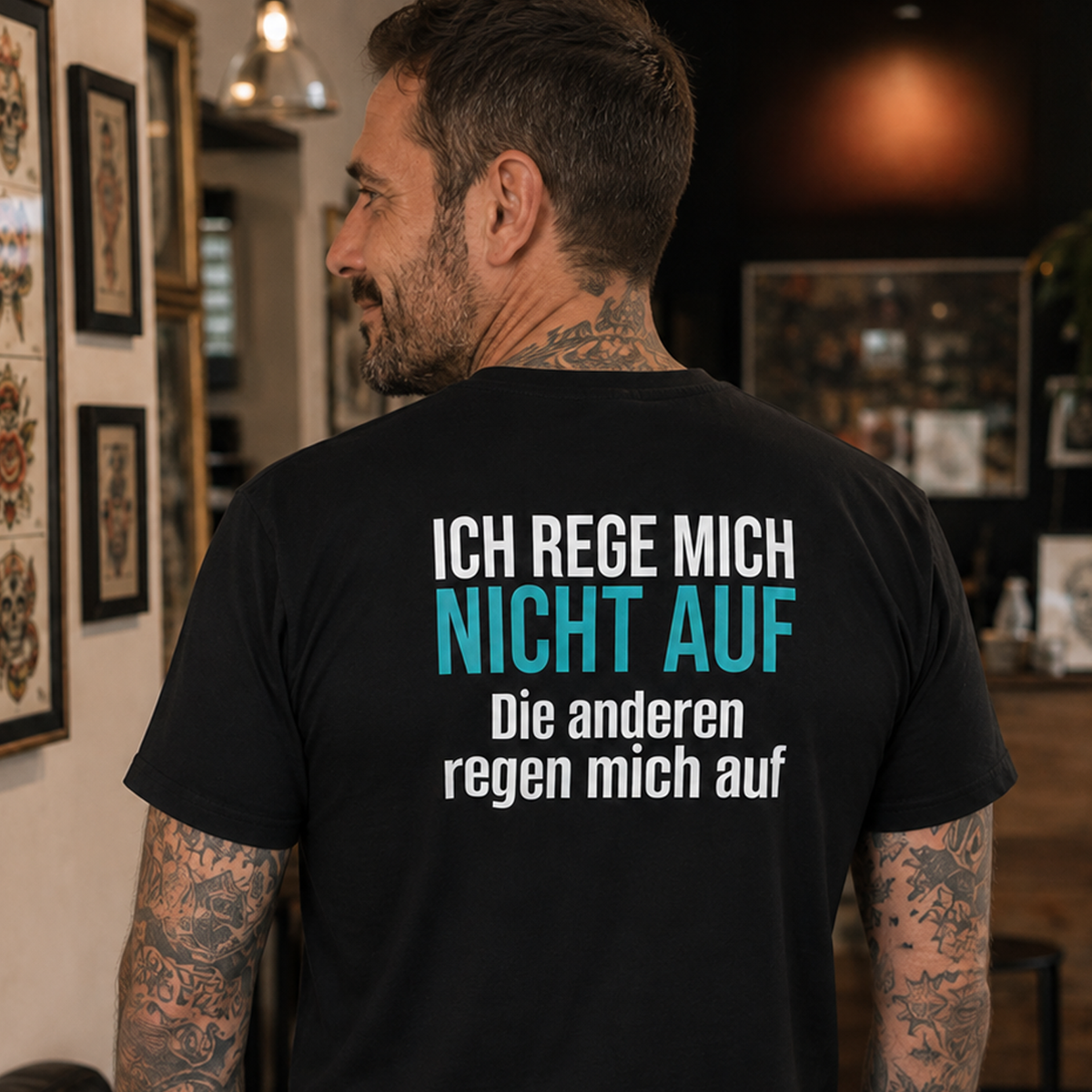Ich rege mich nicht auf, Unisex T-Shirt Rücken