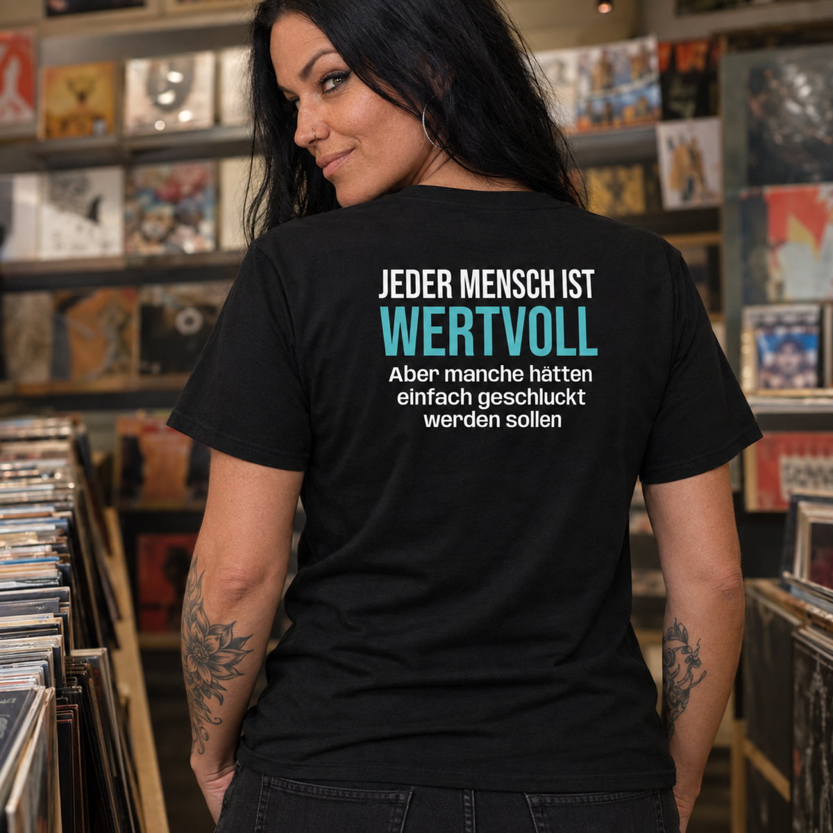 Jeder Mensch ist wertvoll, Unisex T-Shirt Rücken