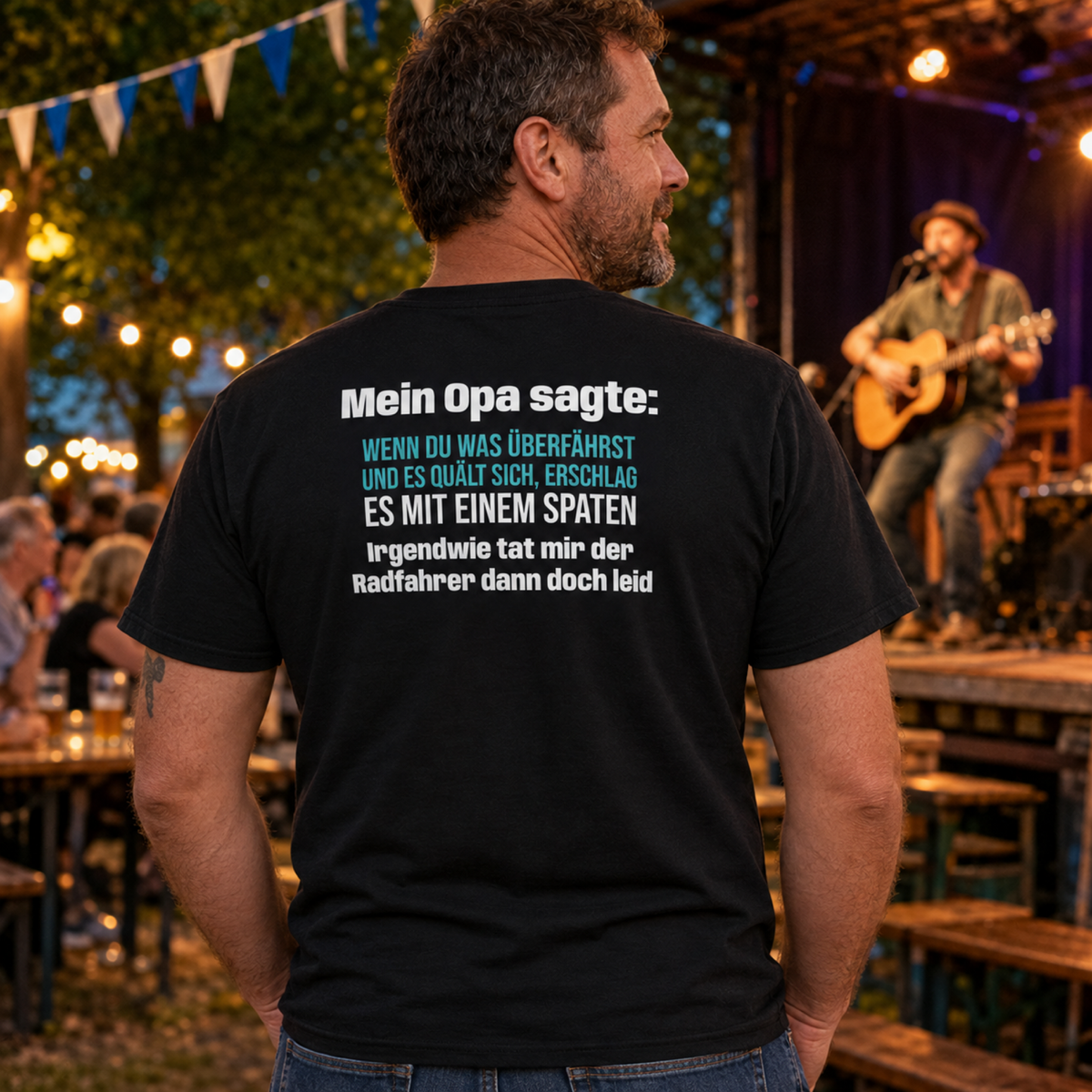 Mit Spaten erschlagen, Unisex T-Shirt Rücken