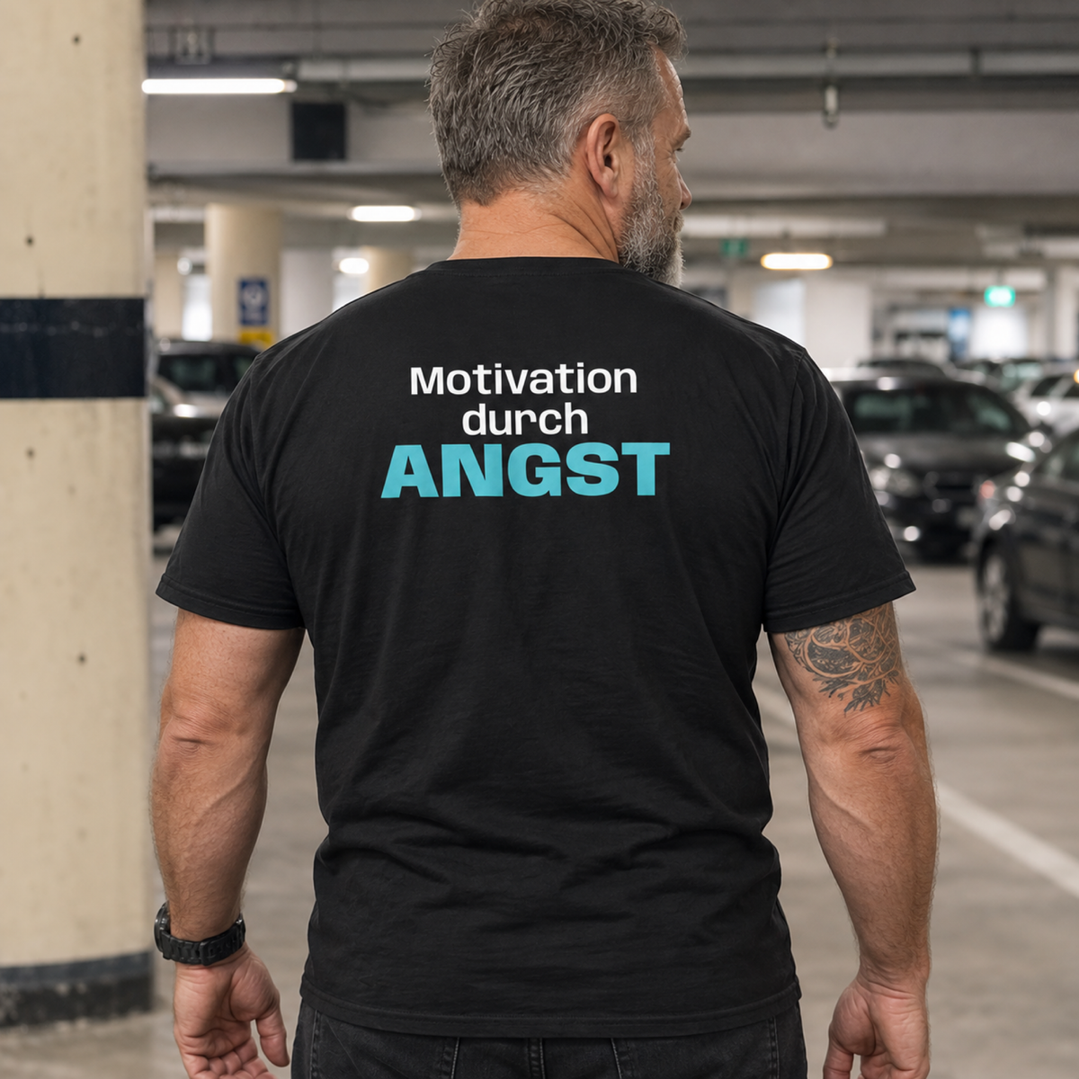 Motivation durch Angst, Unisex T-Shirt Rücken