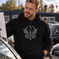 Hoodie "Noctis" mit Motiv, schwarz, am Model, Ansicht 4 – SEELENSCHWARZ