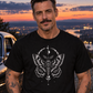 T-Shirt "Noctis" mit Motiv, schwarz, am Model, Ansicht 1 – SEELENSCHWARZ