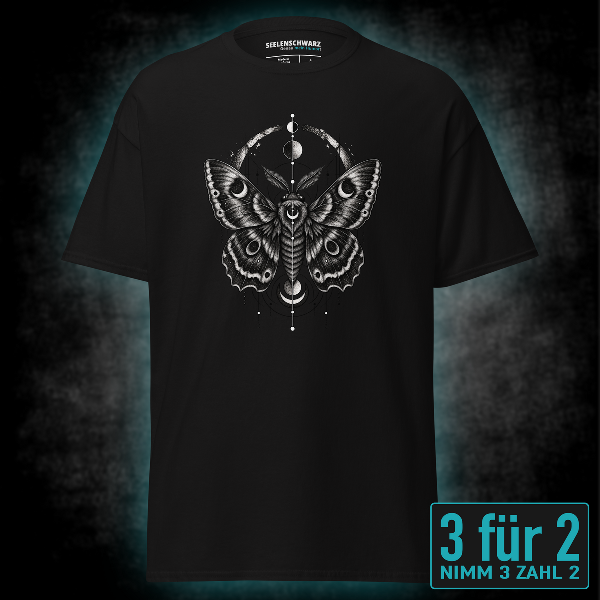 T-Shirt "Noctis" mit Motiv, schwarz, Vorderansicht – SEELENSCHWARZ