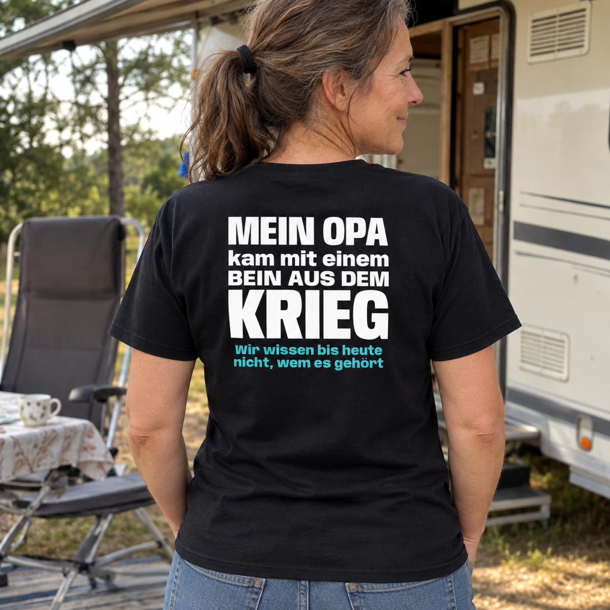 Opa mit einem Bein, Unisex T-Shirt Rücken