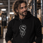 Hoodie "Serpent" mit Motiv, schwarz, am Model, Ansicht 1 – SEELENSCHWARZ