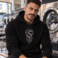 Hoodie "Serpent" mit Motiv, schwarz, am Model, Ansicht 3 – SEELENSCHWARZ