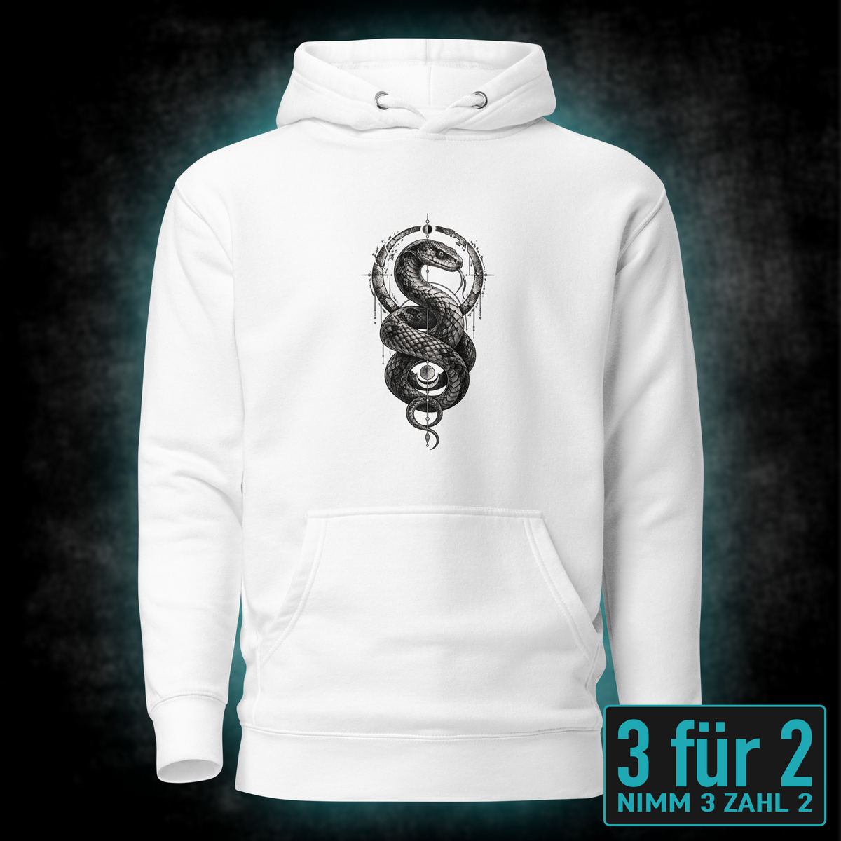 Hoodie "Serpent" mit Motiv, schwarz, Vorderansicht – SEELENSCHWARZ