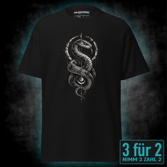 T-Shirt "Serpent" mit Motiv, schwarz, Vorderansicht – SEELENSCHWARZ