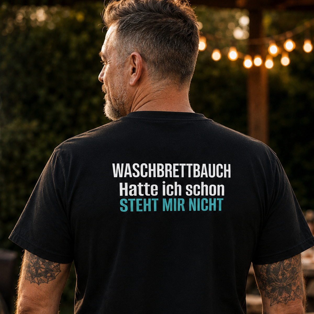 Waschbrettbauch, Unisex T-Shirt Rücken