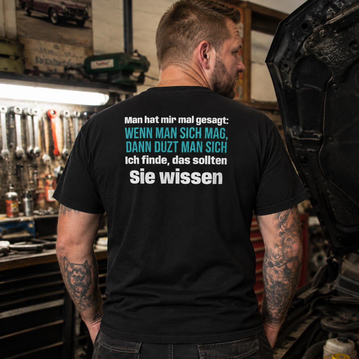 Wenn man sich mag, Unisex T-Shirt Rücken