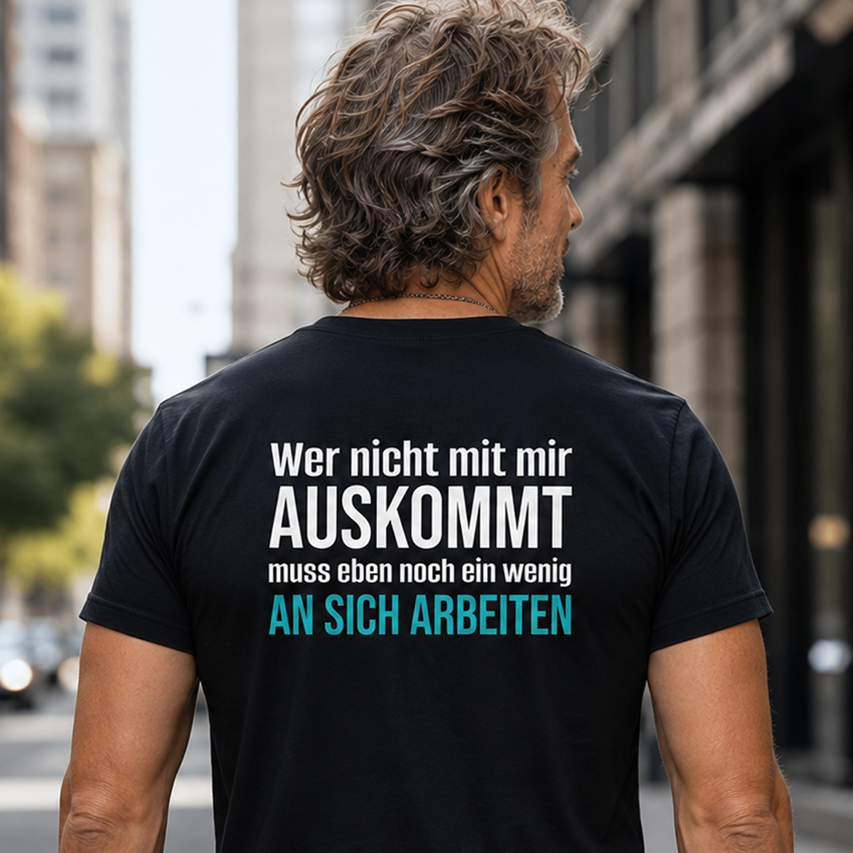 Wer nicht mit mir auskommt, Unisex T-Shirt Rücken