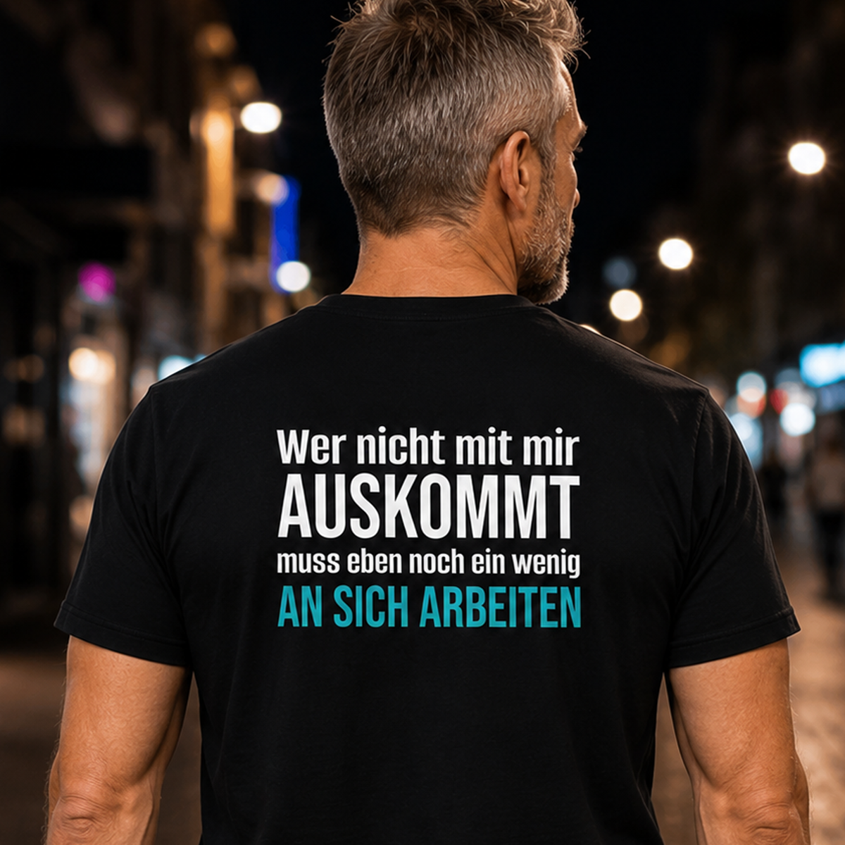 Wer nicht mit mir auskommt, Unisex T-Shirt Rücken